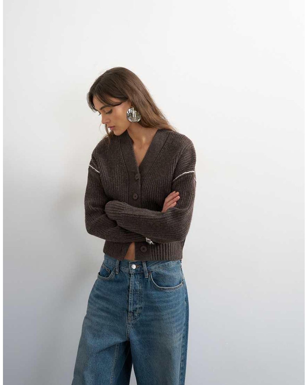 TOPSHOP Black Knit Button Placket Cardigan