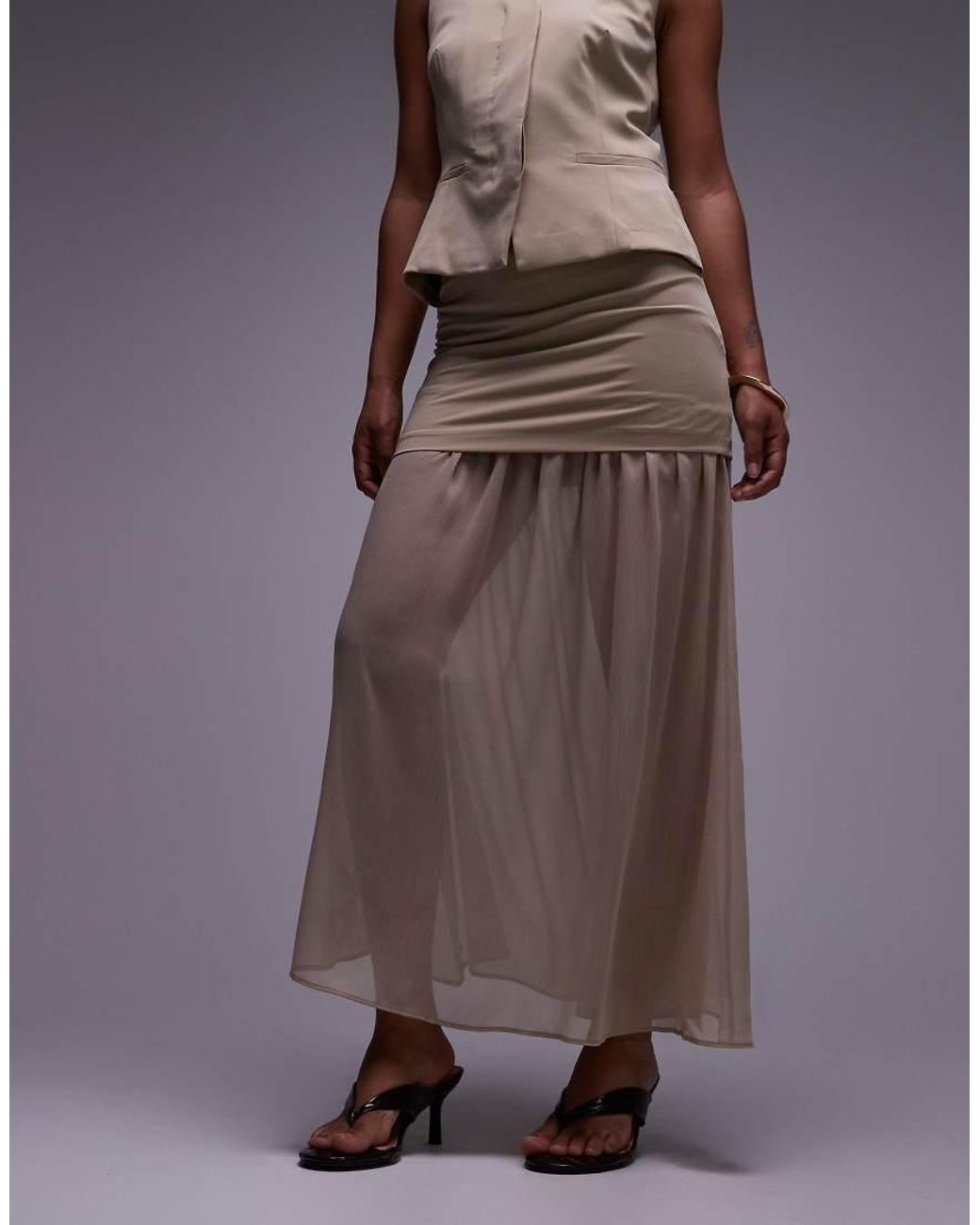 ASOS Natural Tailored Chiffon Layer Maxi Skirt