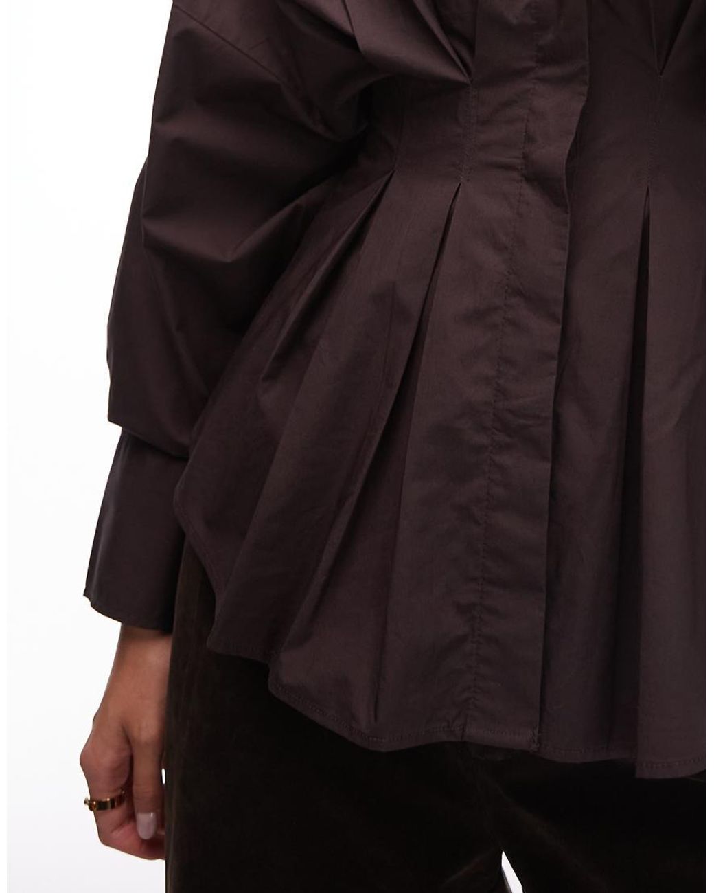 & Other Stories Brown Shirt With Cinch Waist And Volume Sleeves