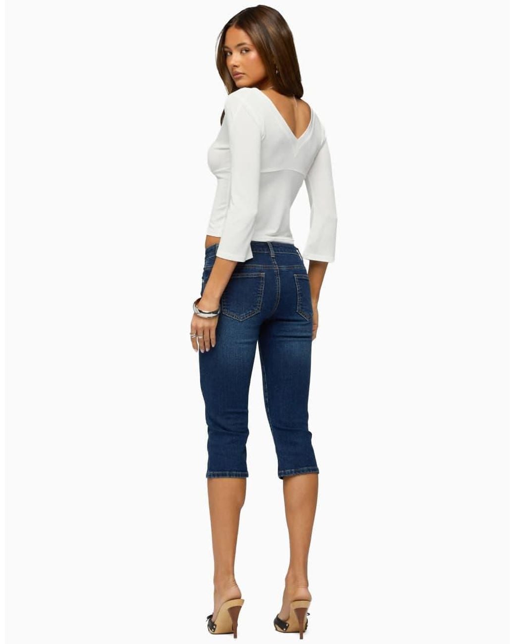 Edikted White Mar V Neck Three-Quarter Sleeve Top