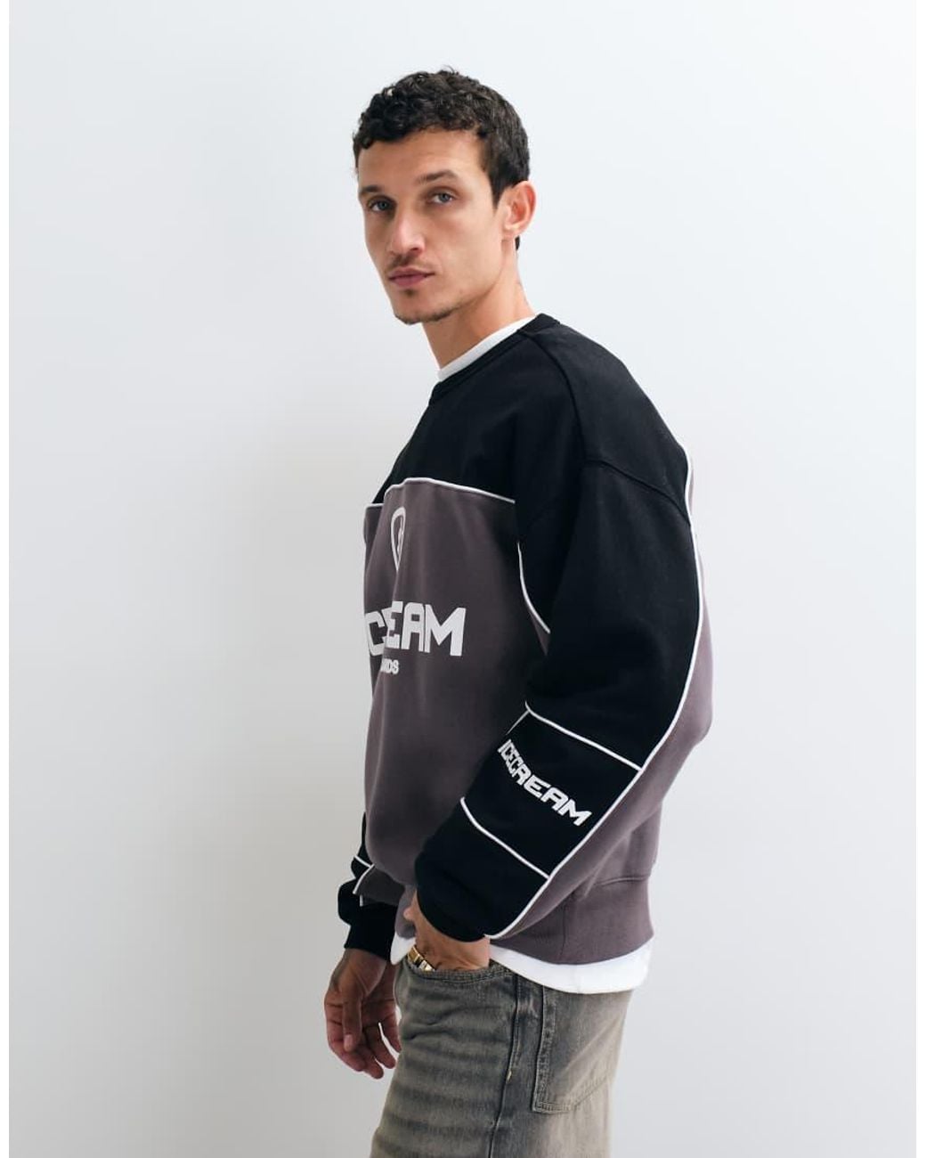 ICECREAM Blue Panelled Logo Sports Sweatshirt for men