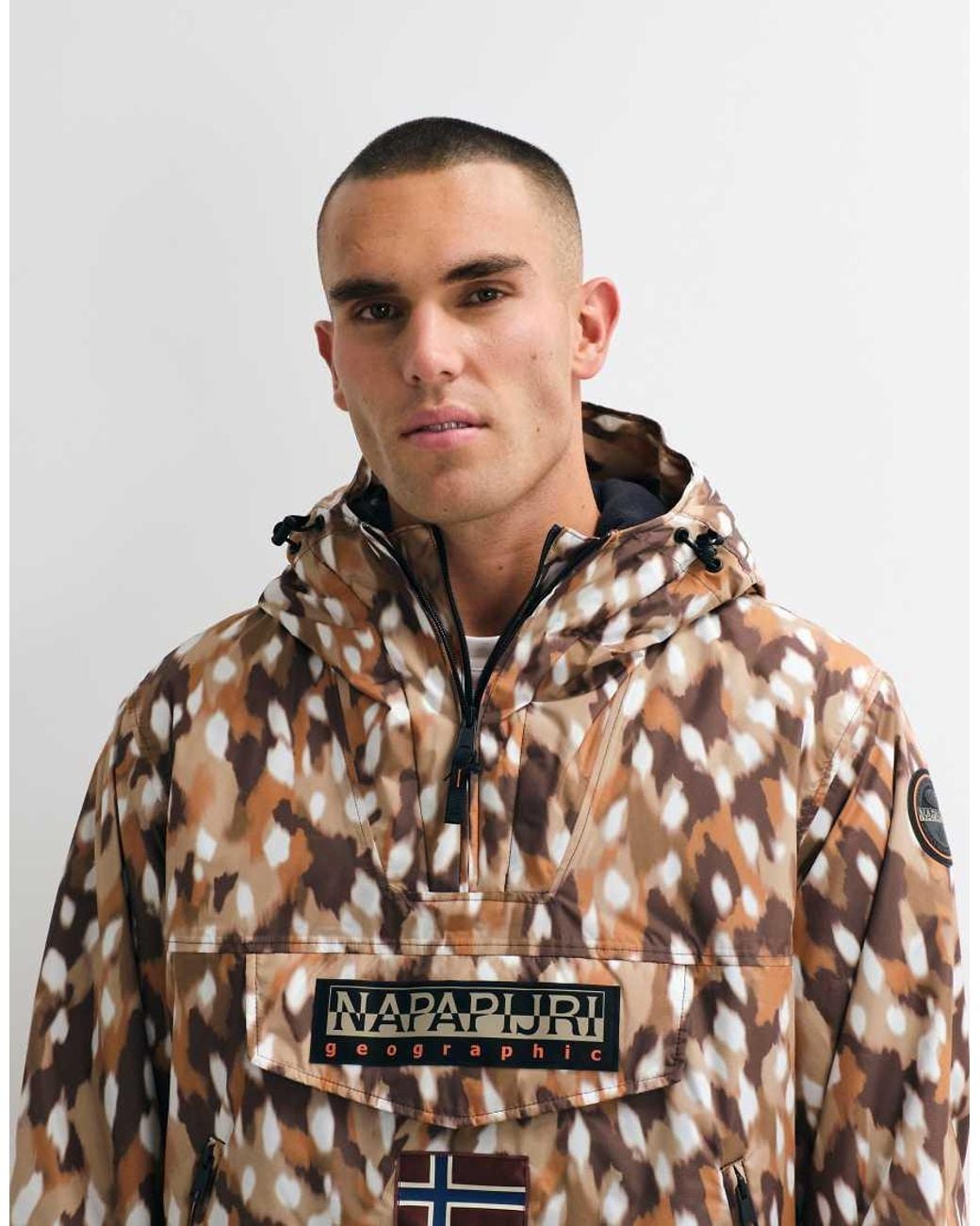 Napapijri Brown Box Logo Printed Anorak for men