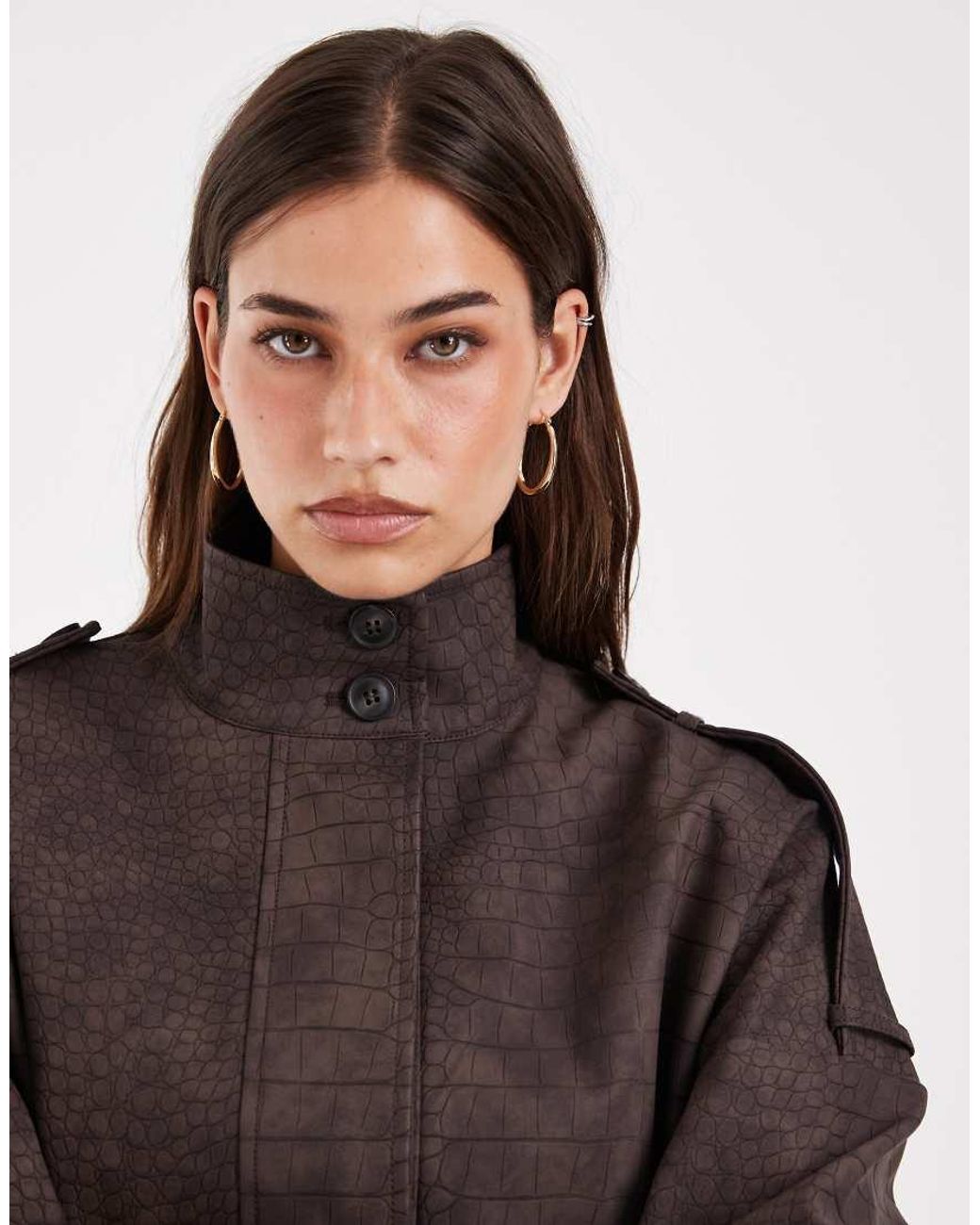 ASOS Brown Pu Utility Micro Mini Shirt Dress