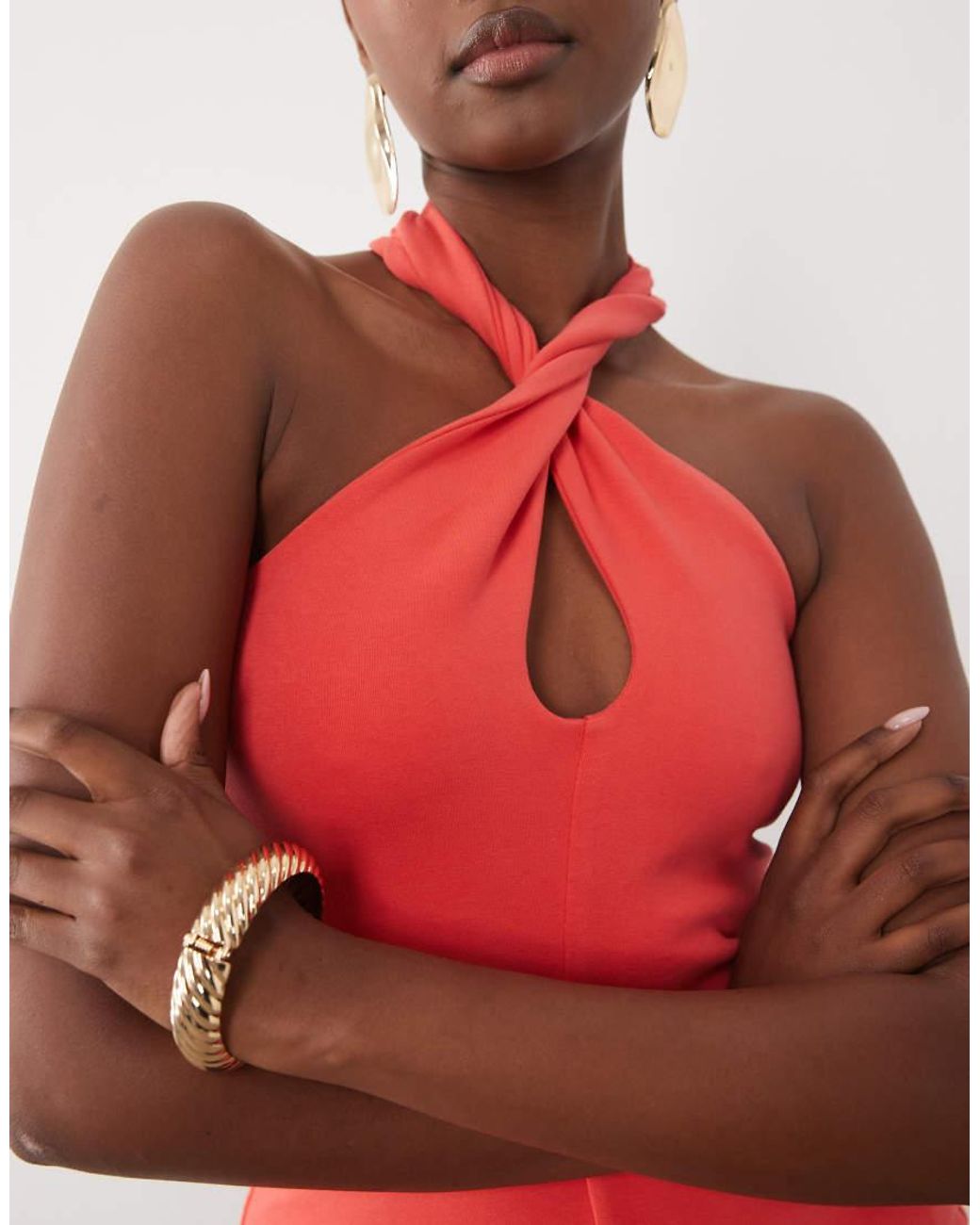 ASOS Red Compact Cotton Twist Halterneck Top