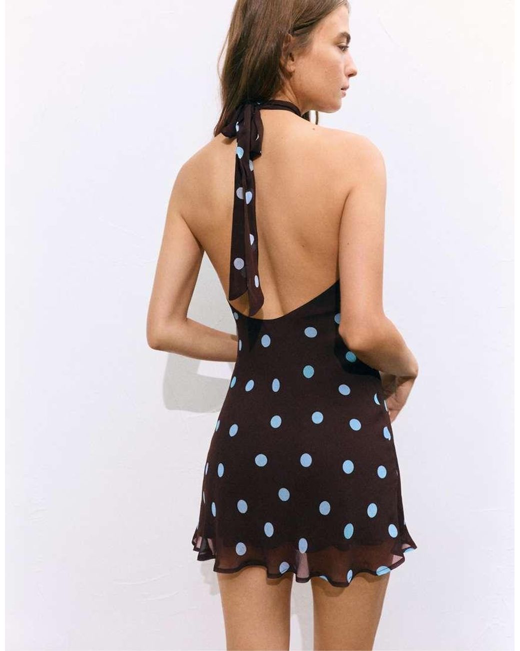 Pull&Bear Blue Short Polka Dot Halter Dress