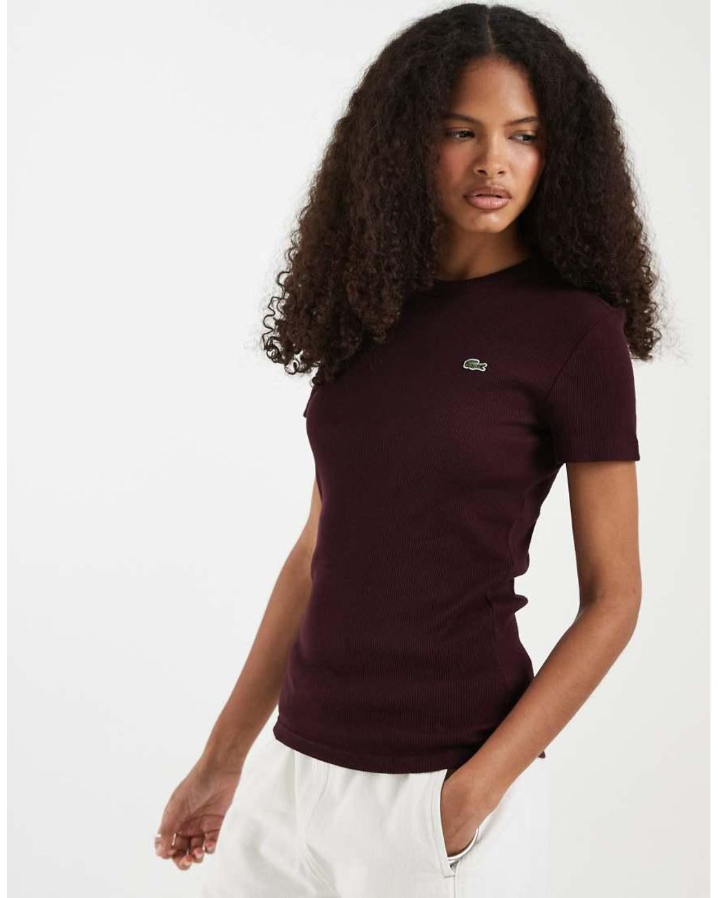 Lacoste Purple Ribbed Cotton T-shirt