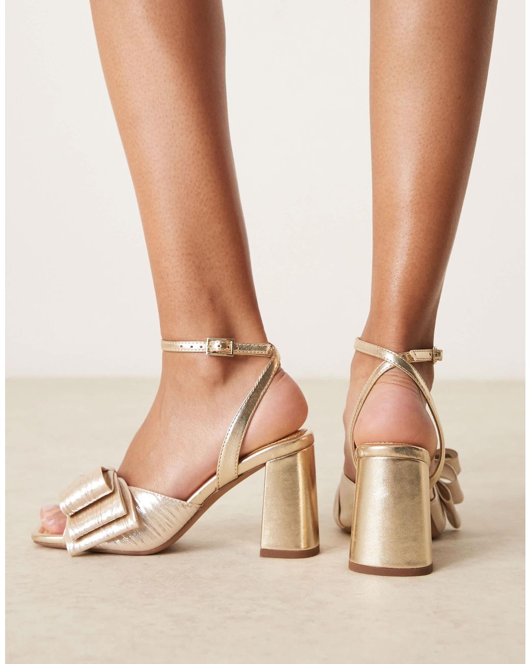 ASOS Natural Halo Bow Detail Mid Block Heeled Sandals