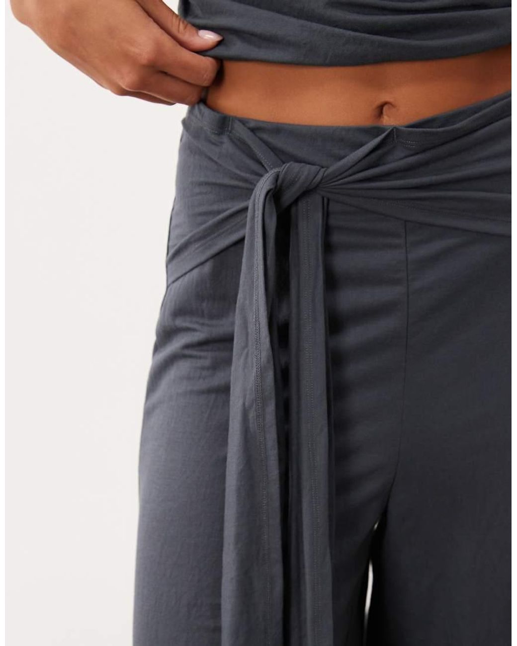 ASOS Blue Jersey Tie Waist Detail Wide Leg Trouser