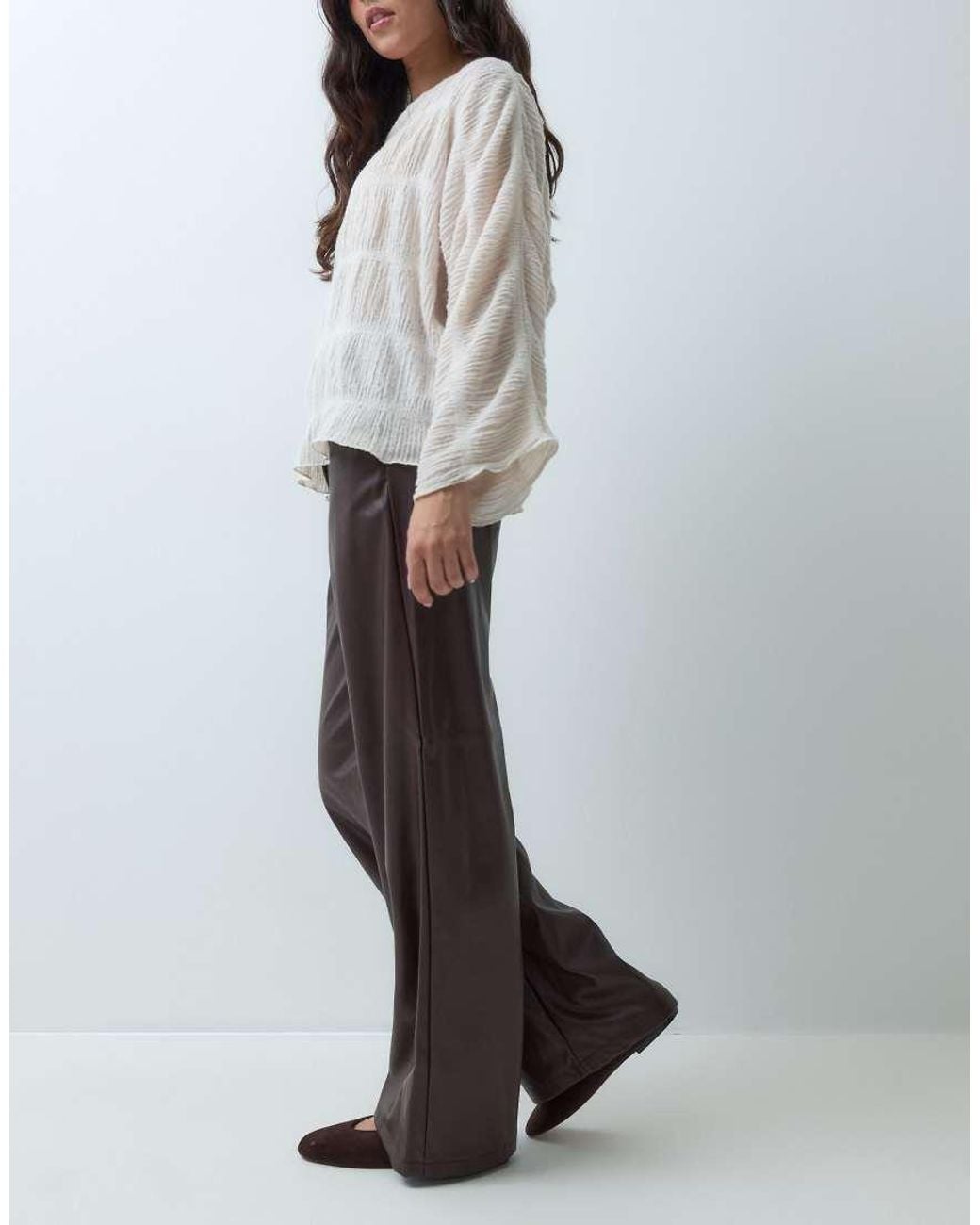 New Look Gray Faux-leather Wide Leg Pants