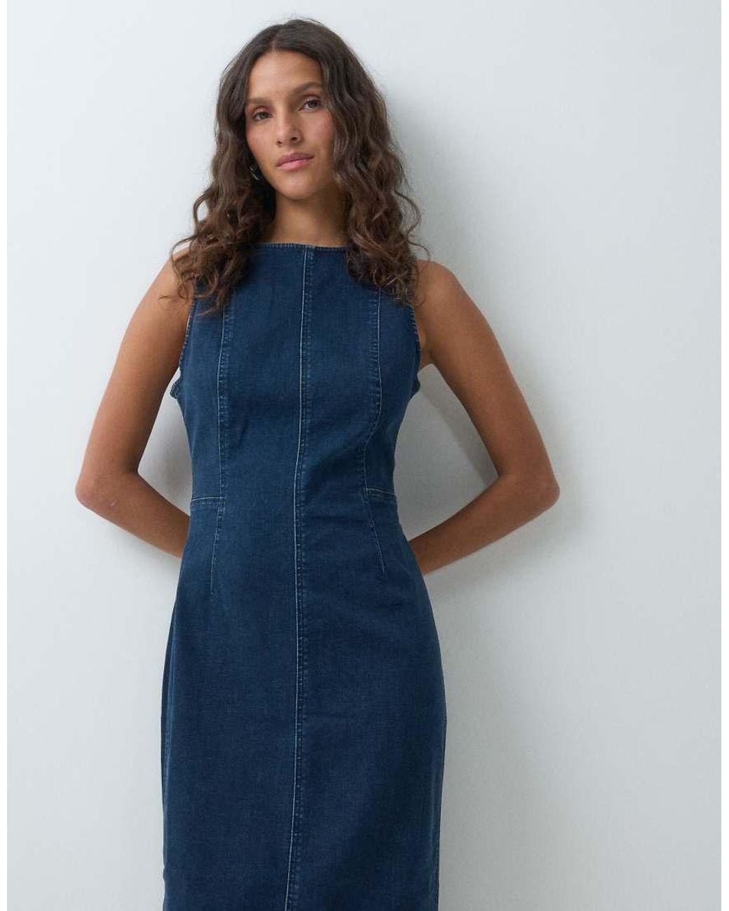 Lee Jeans Blue Midi Denim Dress With Seams