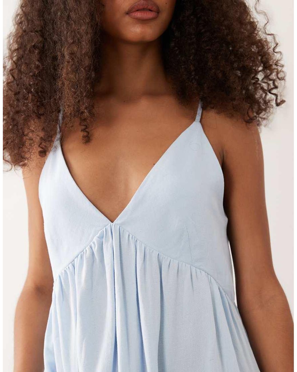 ASOS White Linen Blend Deep V Maxi Sundress