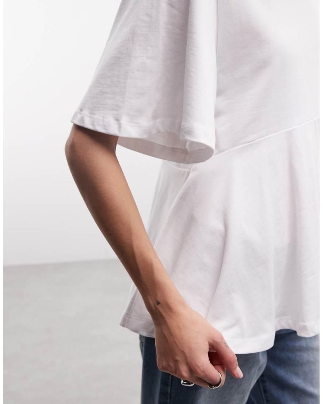 ASOS White Oversized T-shirt With exaggerated Sleeve And Peplum Hem