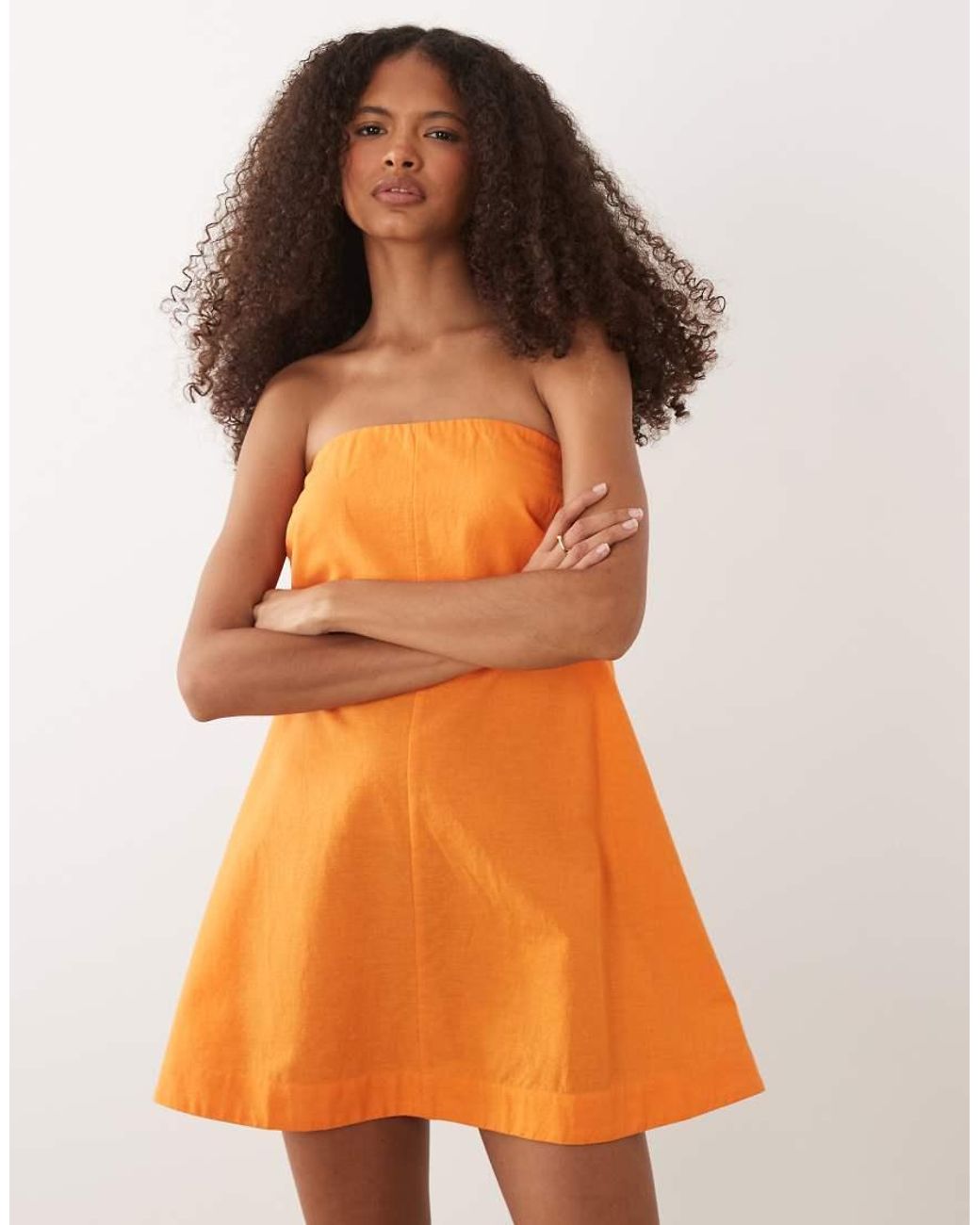 ASOS Orange Cotton Linen Bandeau Mini Sundress