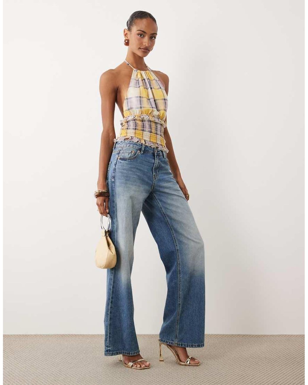 ASOS Multicolor Shirred Mesh Printed Halter Neck Top