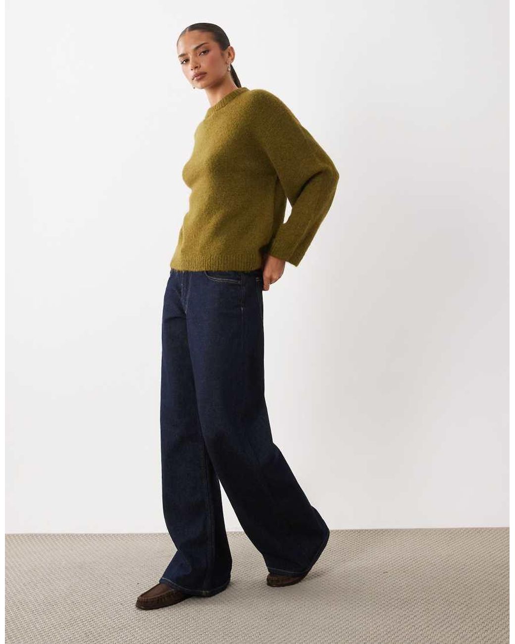 Gina Tricot Green Crew Neck Knitted Wool Alpaca Jumper
