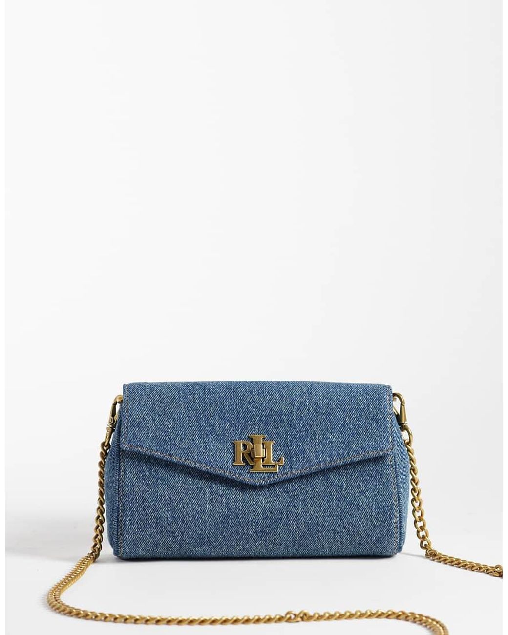 Ralph Lauren Blue Gold Buckle Denim Bag