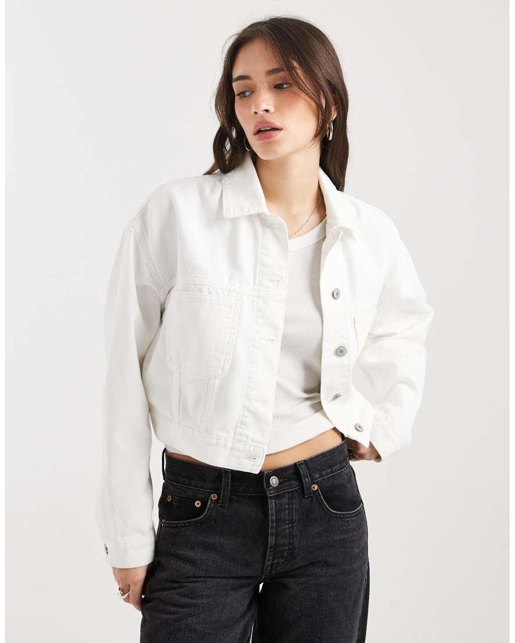 Tommy Hilfiger White Oversized Crop Denim Trucker Jacket
