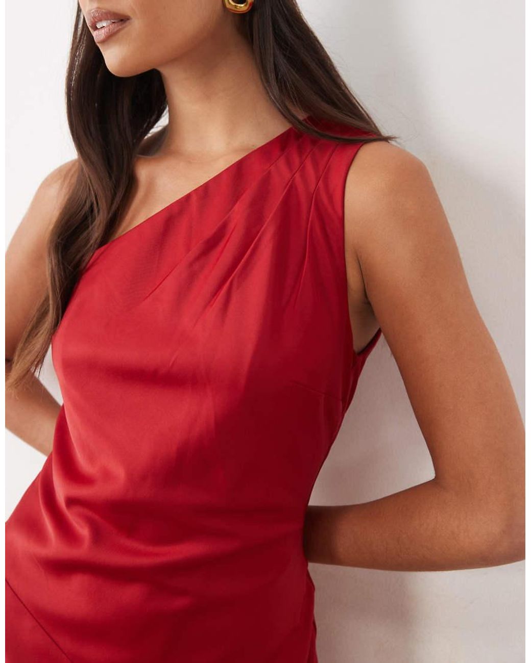 TFNC London Red Satin One Shoulder Maxi Dress