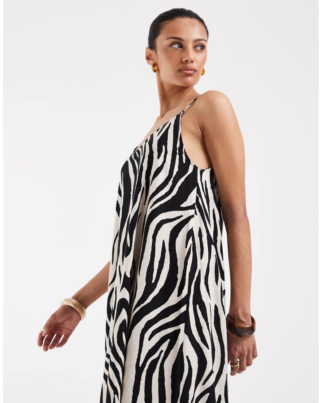 Vero Moda White Linen Mix V Neck Midi Dress