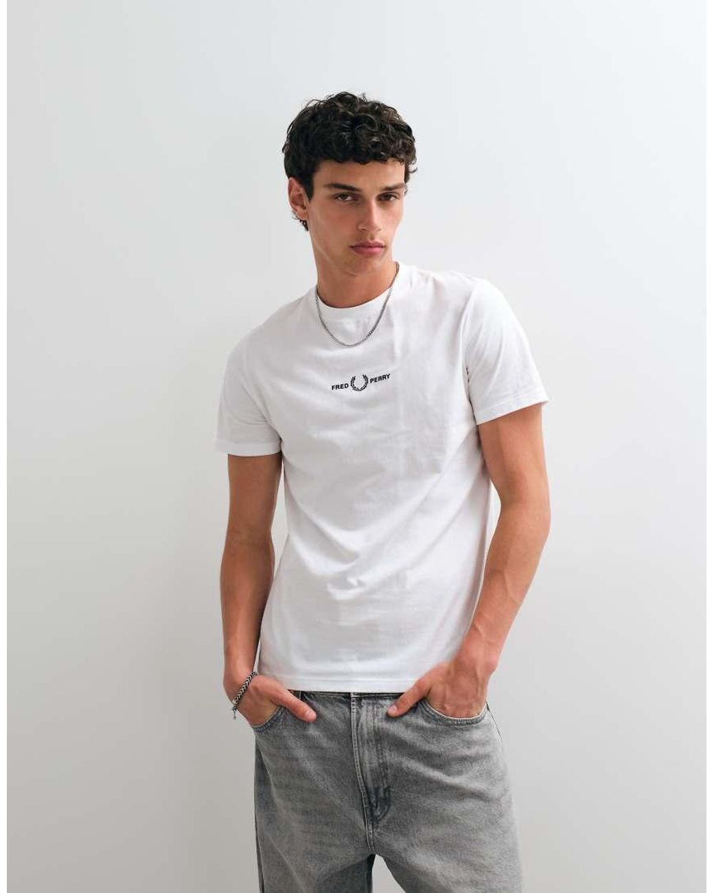 Fred Perry White Embroidered Logo T-Shirt for men