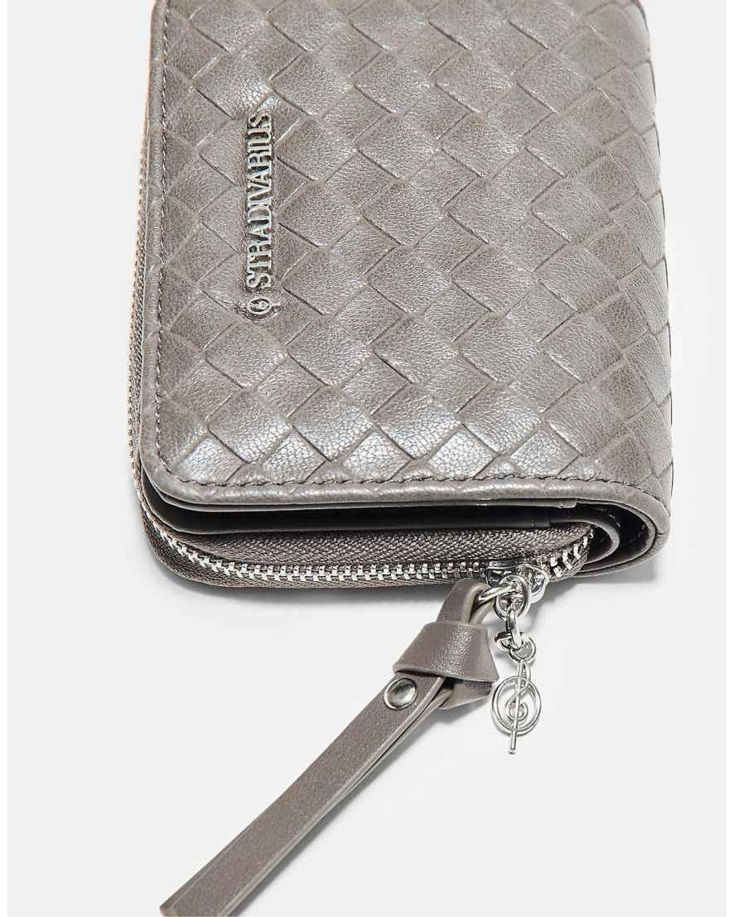 Stradivarius White Braided-Effect Card Holder Purse