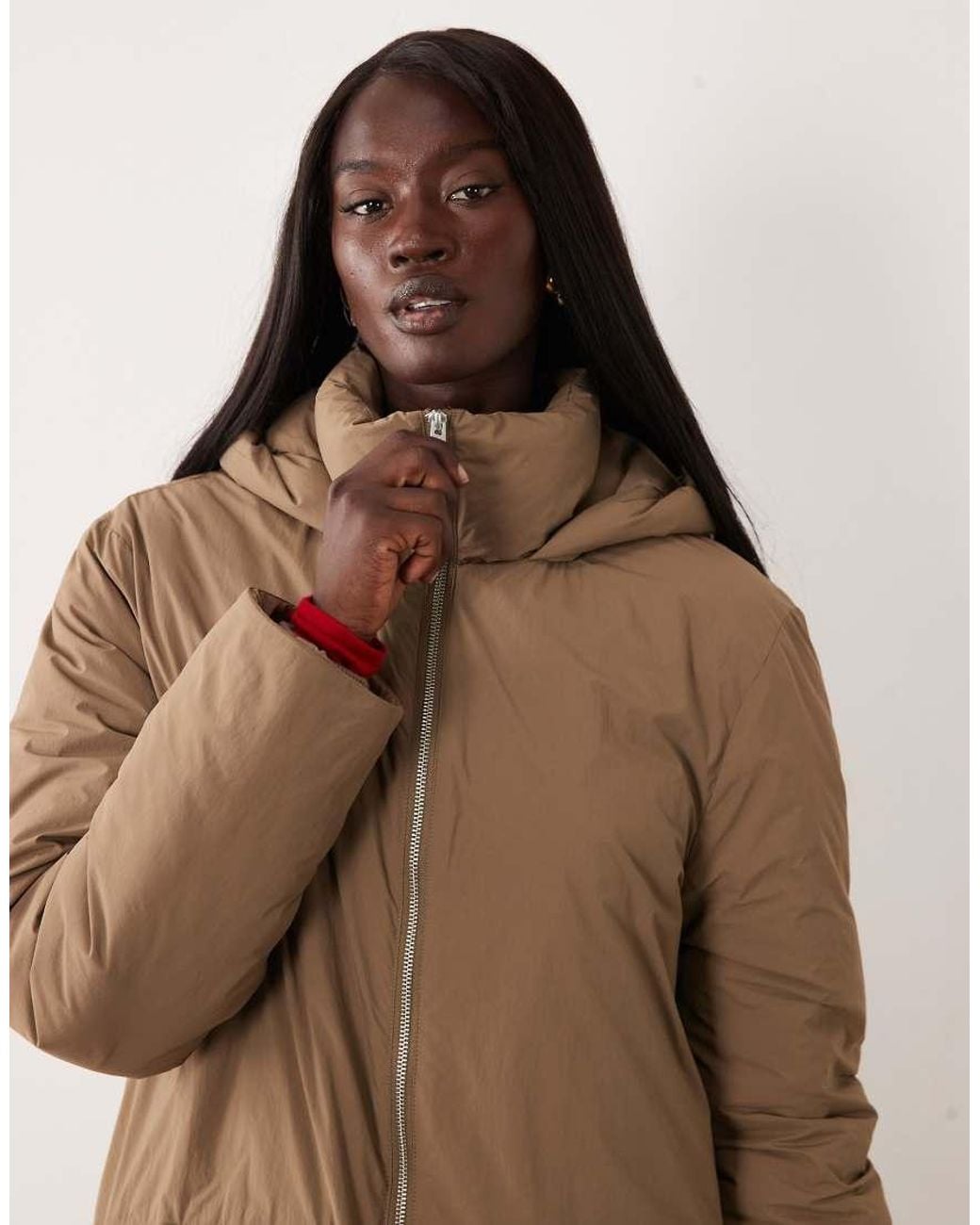 ASOS Brown Asos Design Tall Hooded Longline Padded Jacket