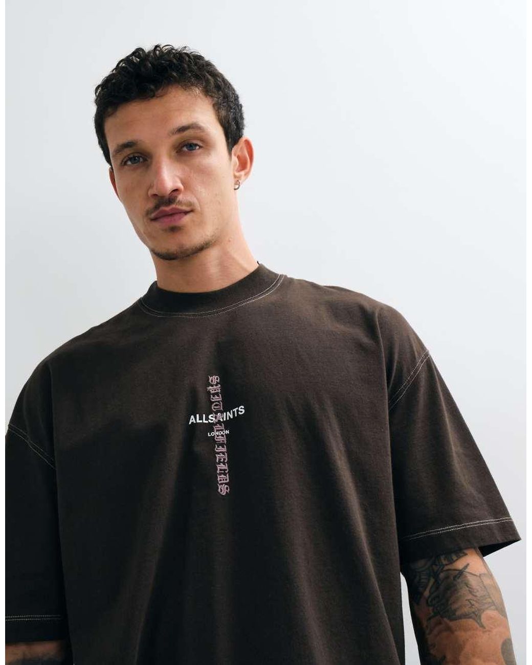 AllSaints Black Knox Short Sleeve Graphic Embroidered Logo T-shirt for men