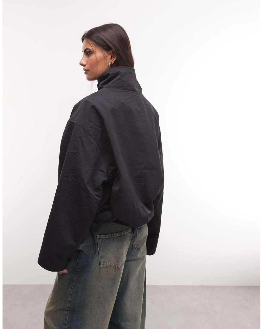 Weekday Black High Neck Track Jacket With Borg Fleece Lining