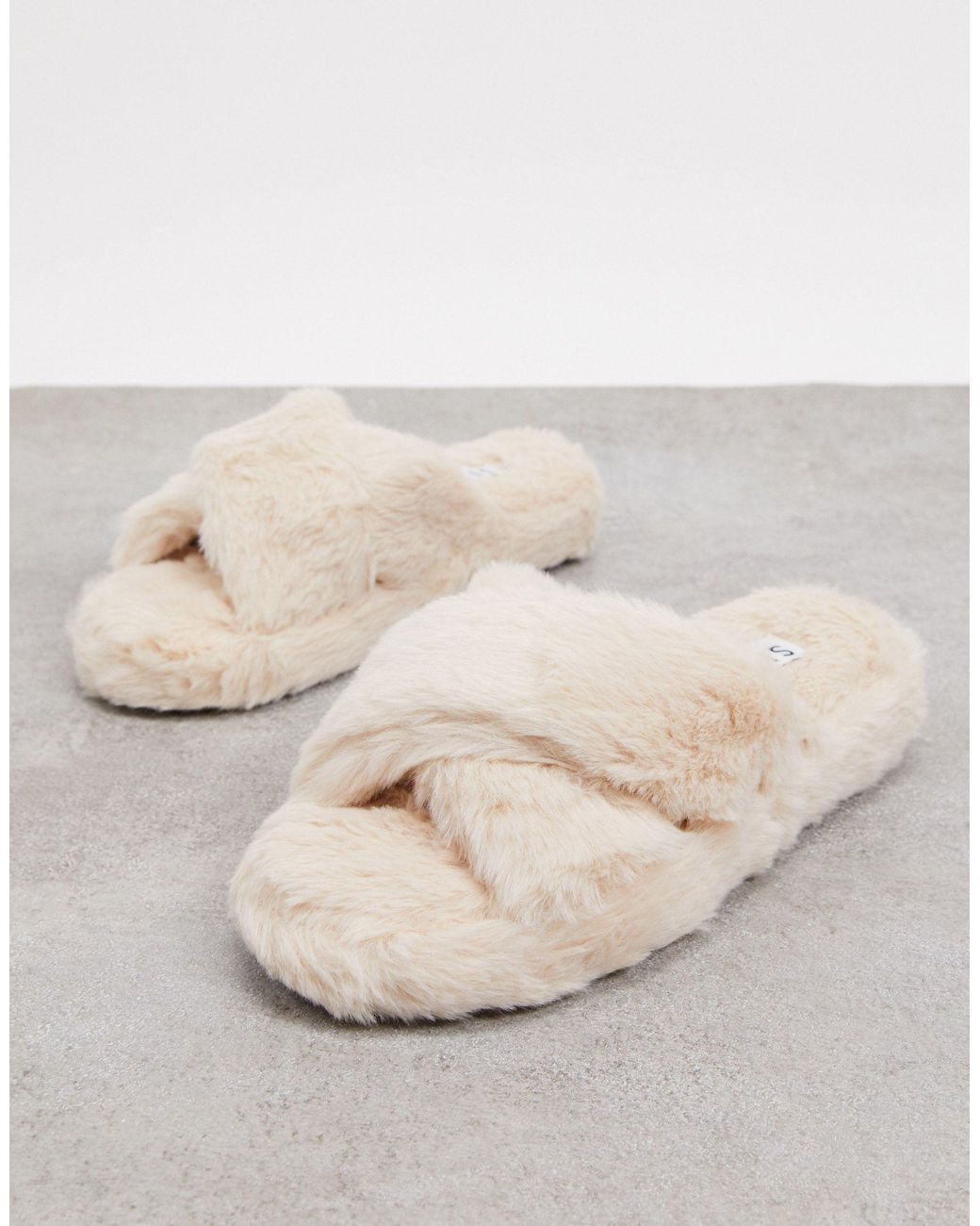 Simmi london fluffy slippers in cream new arrivals
