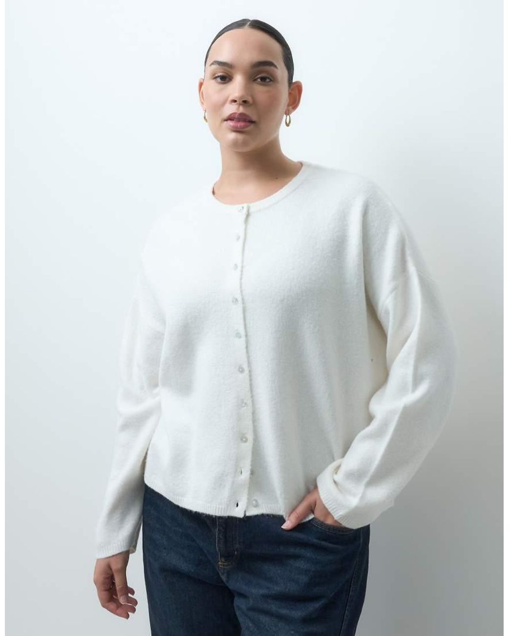 ASOS White Asos Design Curve Fluffy Relaxed Crew Neck Cardigan