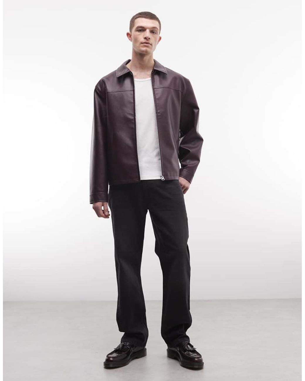 ASOS Purple Faux Leather Harrington Jacket for men
