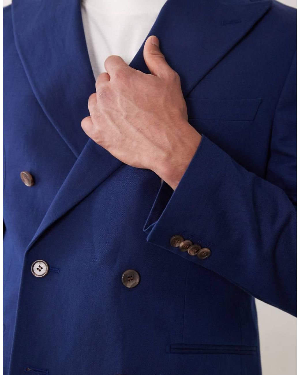 ASOS Blue Slim Linen Rich Double Breasted Suit Jacket for men