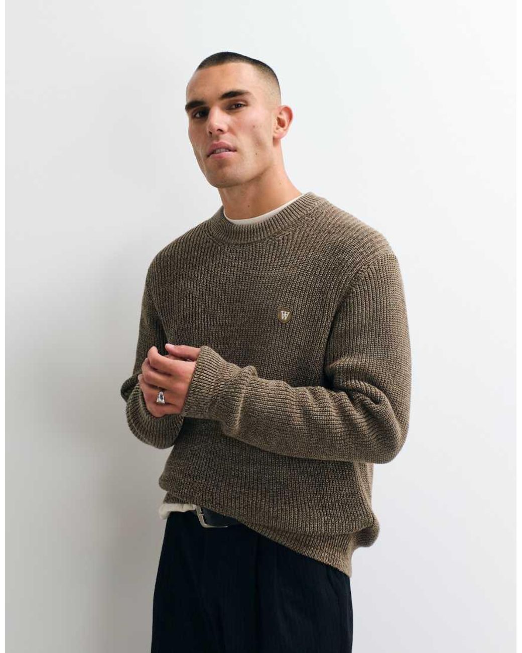 DOUBLE A by WOOD WOOD Gray 100% Cotton Halum Knit Jumper for men