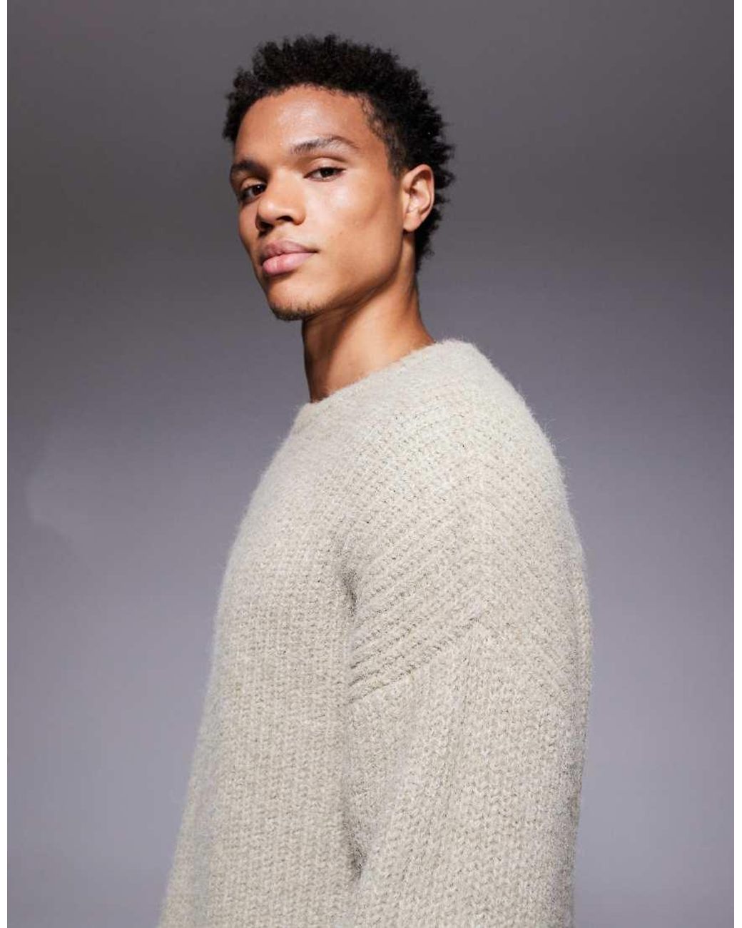 ASOS Gray Relaxed Knitted Crew Neck Jumper for men