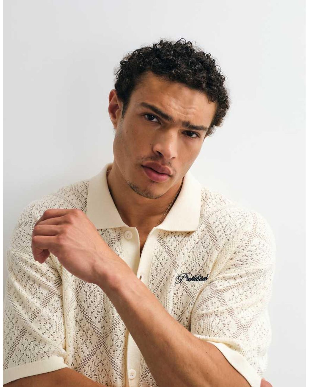 Prohibited Natural Knitted Lace Shirt for men
