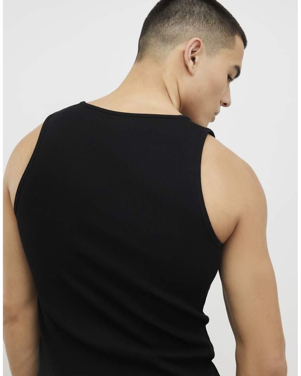 River Island Black Muscle Fit Cotton Blend Stretch Vest for men