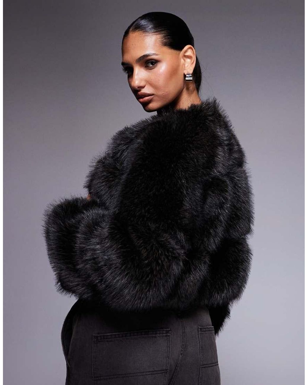 River Island Black Cropped Faux Fur Panelled Jacket