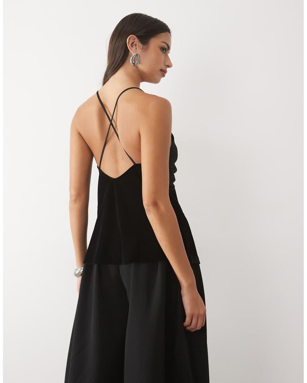 Nobody's Child Black India Cross Over Back Velvet Cami Top