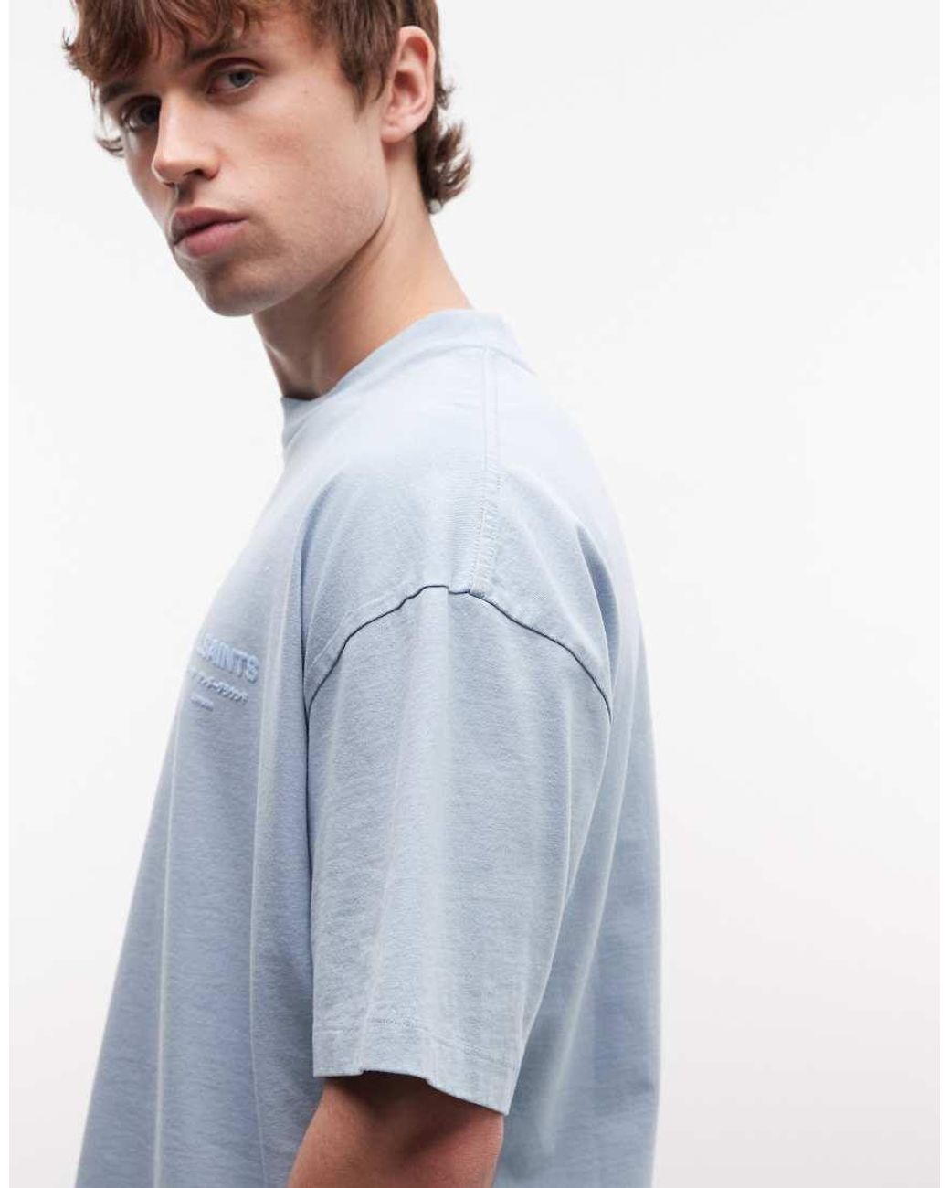 AllSaints Blue Xander Short Sleeve Logo T-Shirt for men