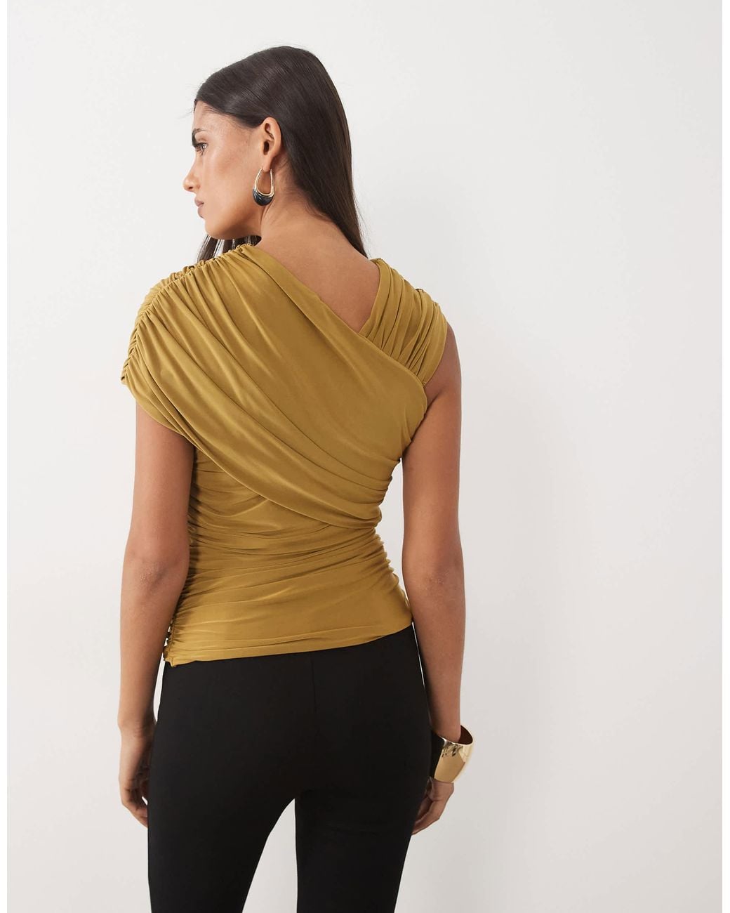 ASOS Green Ruched Asymmetrical Strap Top