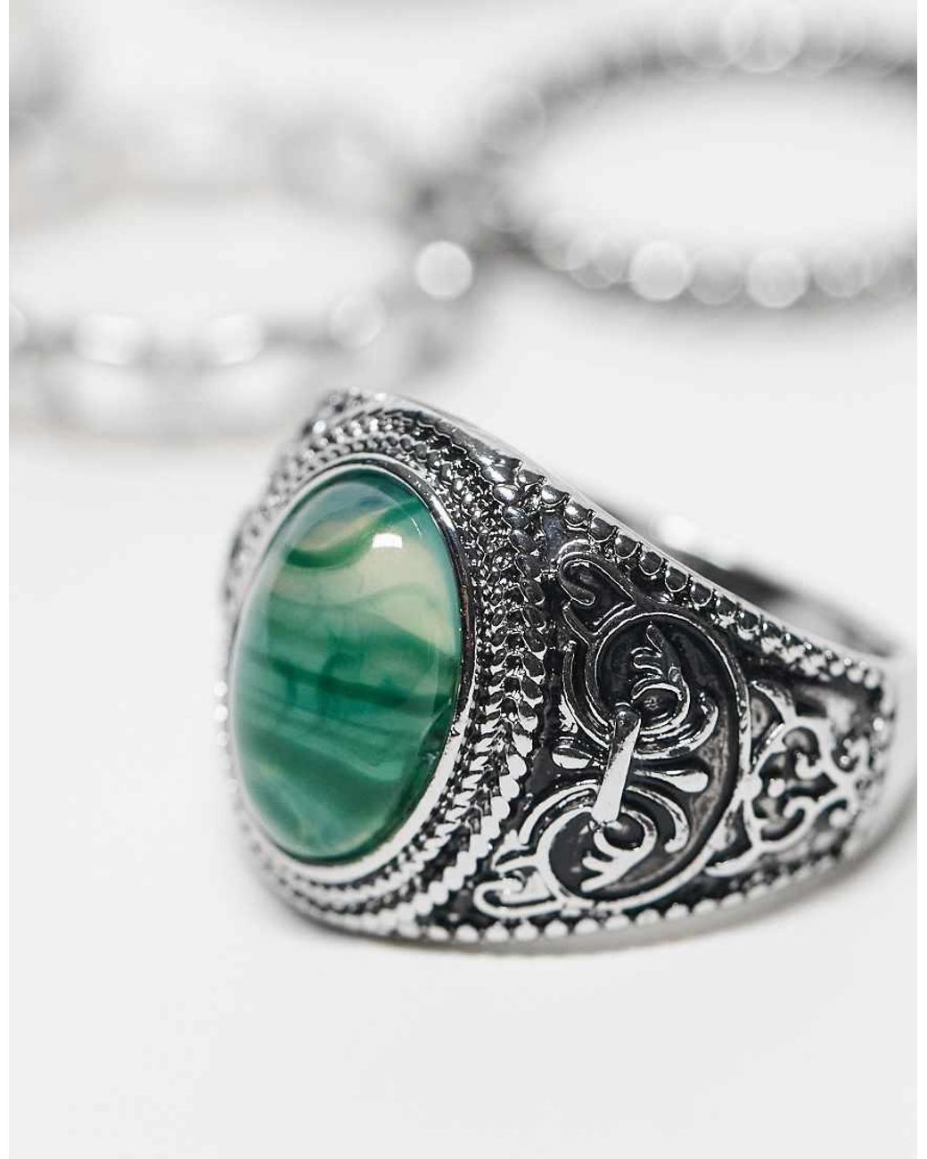 ASOS Set Van 6 Ringen Met Kettingdesign, Zegelring En Imitatie-Jade in het White voor heren