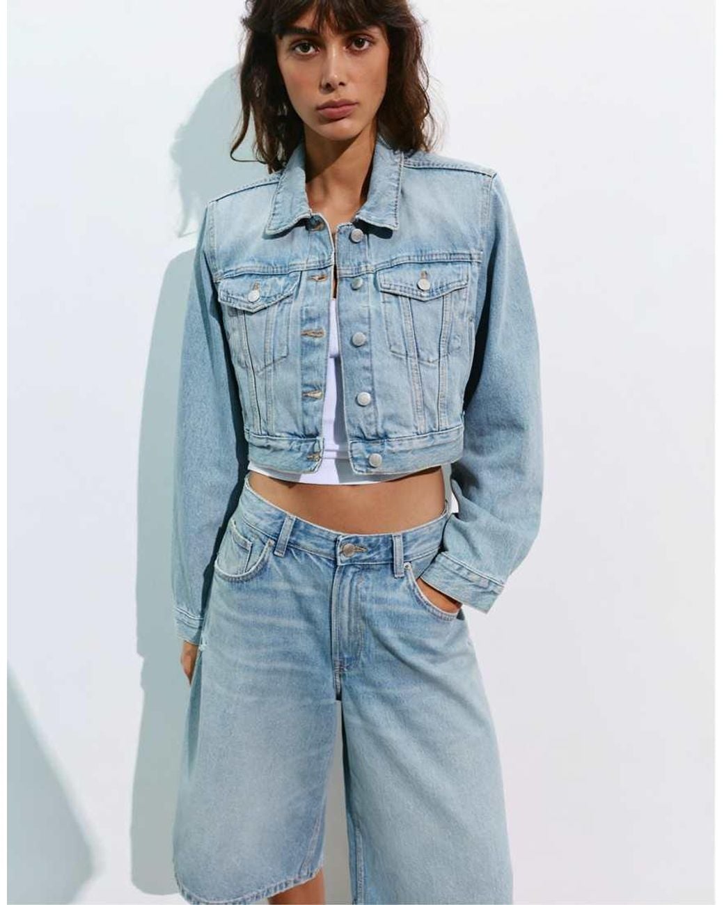 Pull&Bear Blue Cropped Denim Jacket