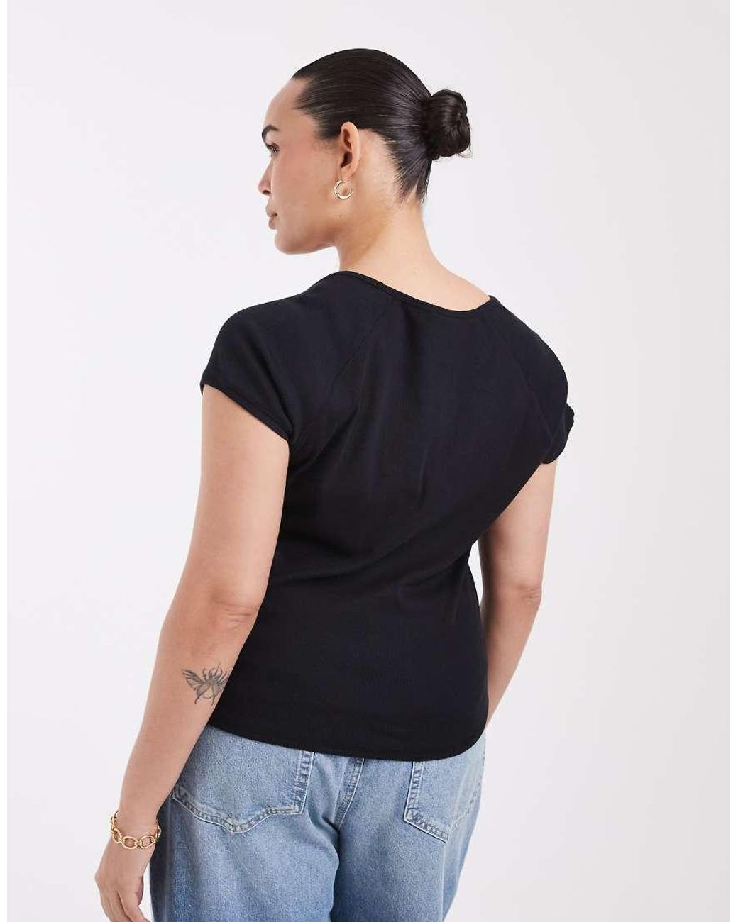 ASOS Black Asos Design Curve Ribbed Raglan V-neck Baby Tee