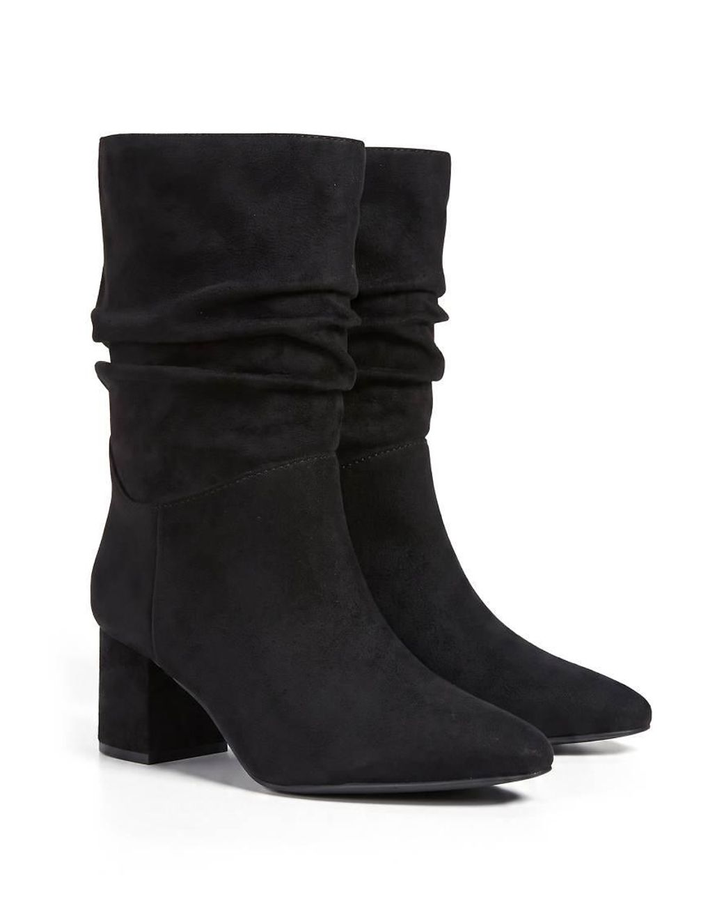 SEQWL Black Mid-Boot Slouch Booties Pointed Toe With Mid Block Heel