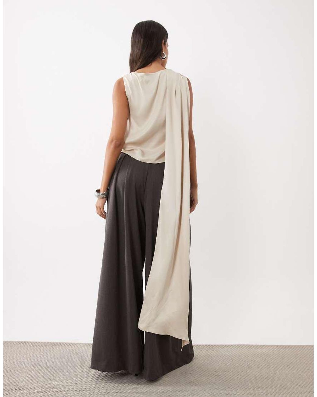 ASOS White Satin Draped Scarf Detail Top