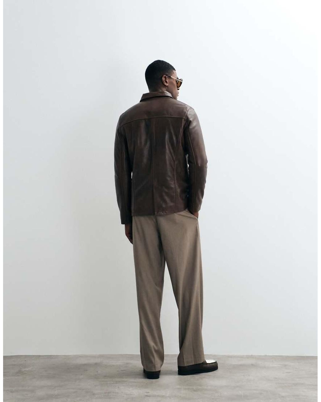 Barney's Originals Brown Real Leather Car Coat for men