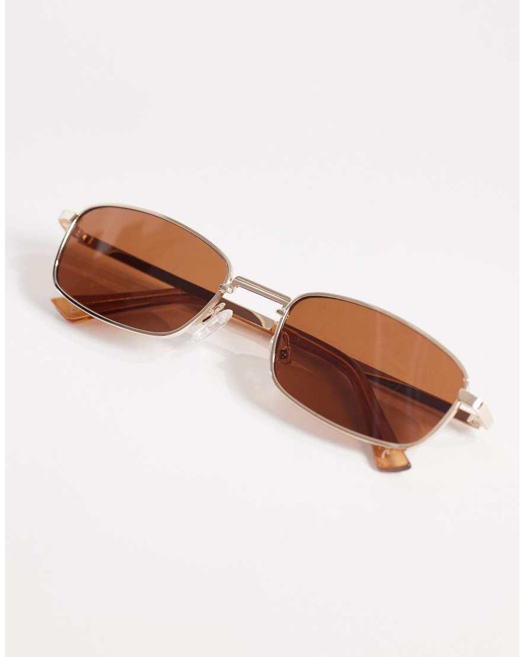 ASOS Pink Rectangle Metal Sunglasses for men