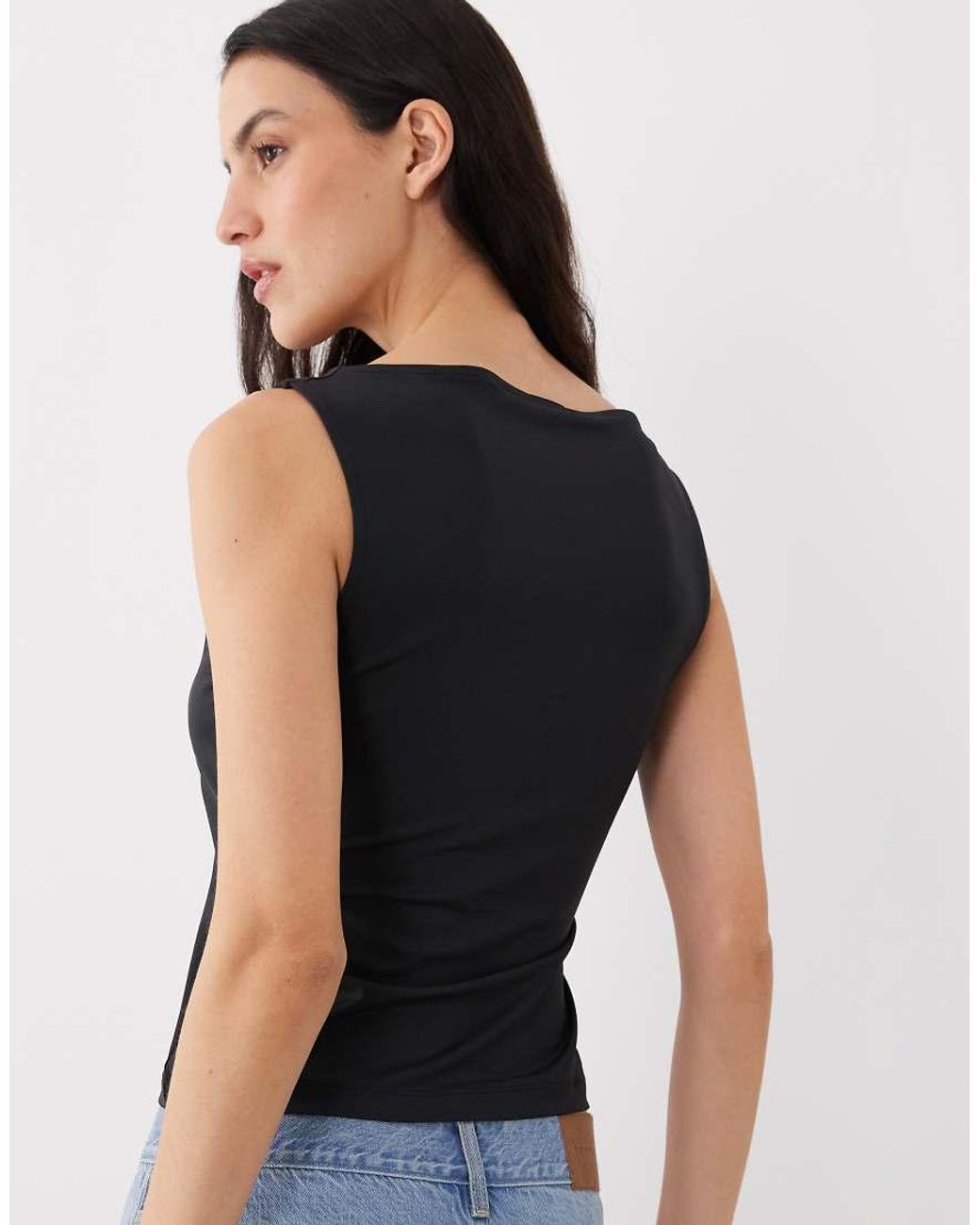 ASOS Black Polyamide Slinky Boat Neck Top