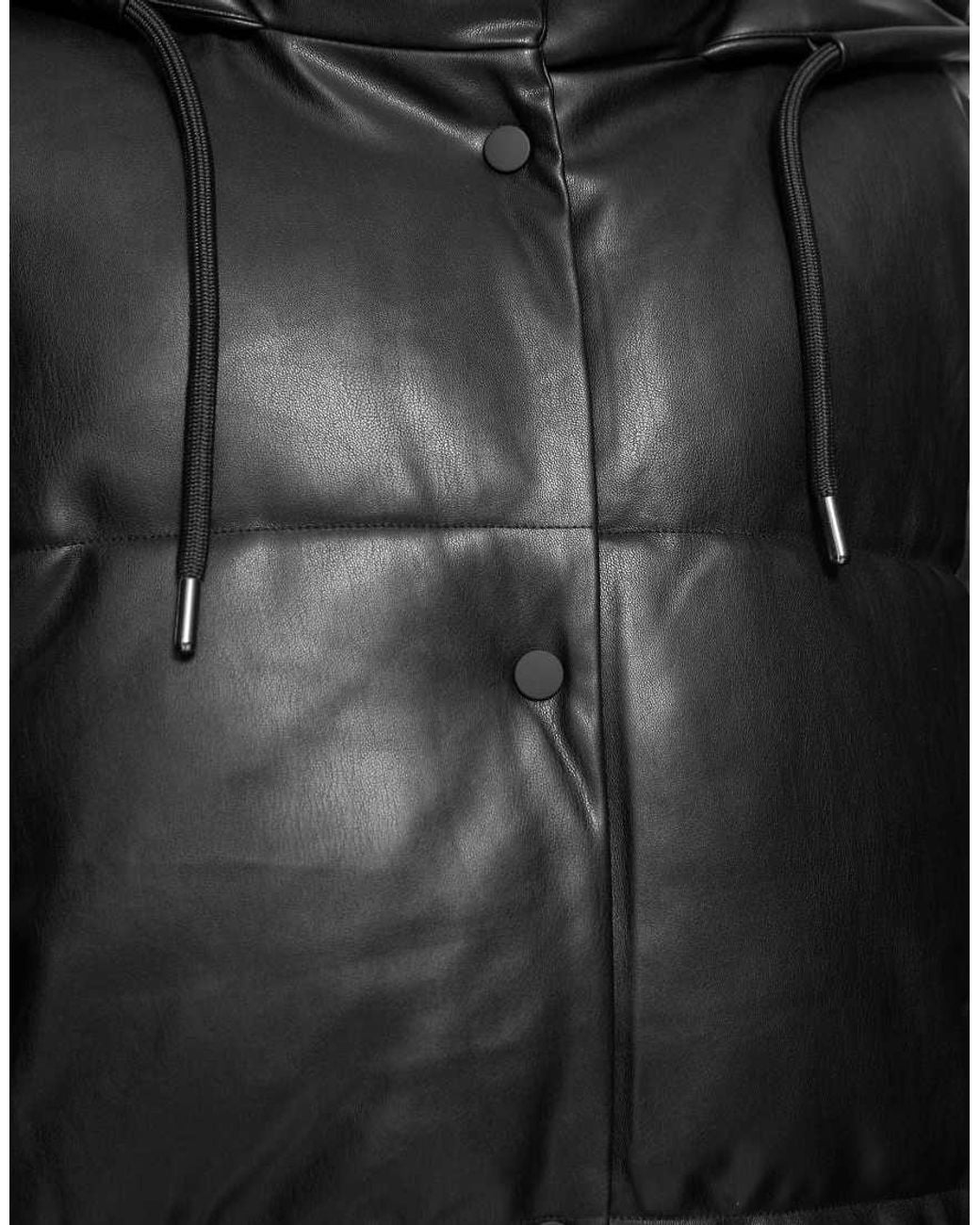 Pull&Bear Black Leather Effect Puffer Jacket