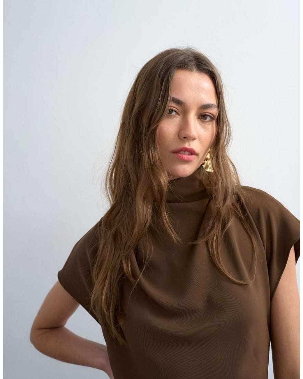 TOPSHOP Brown Heavy Crepe Maxi Dress With Scarf Detail